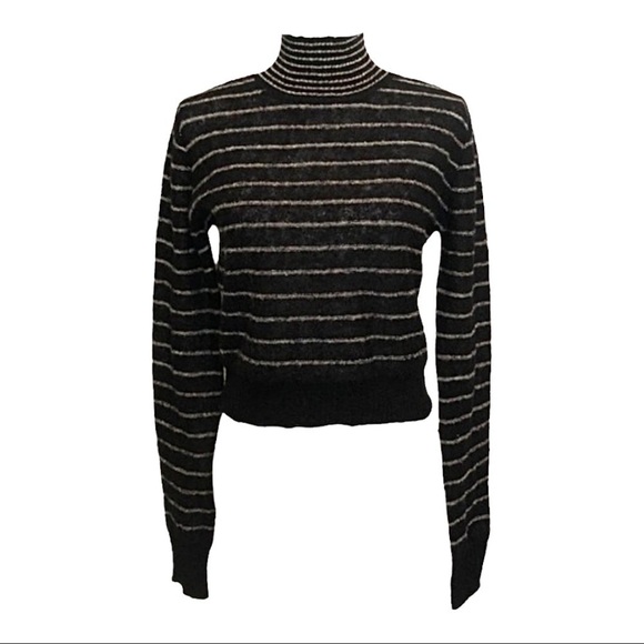 🌺 Band of Gypsies Mock Neck Lurex Metallic Stripe Black Sweater Size S - Picture 1 of 7